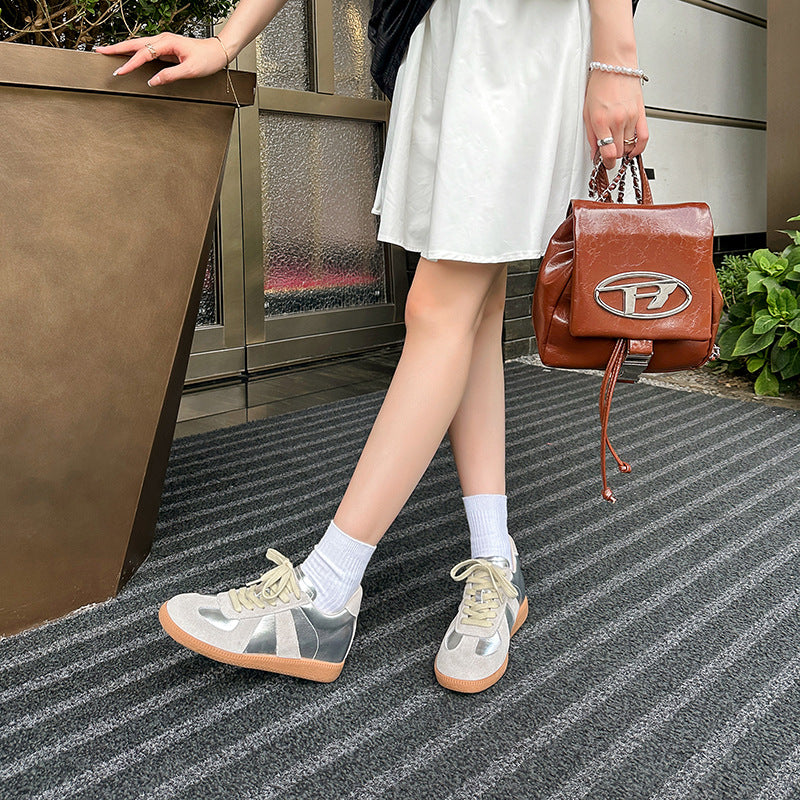 Women's Cowhide Version Small Height Increasing Insole Sier Casual Shoes