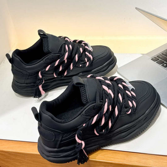 Men's Fashion Black Platform Bread Versatile Men's Shoes