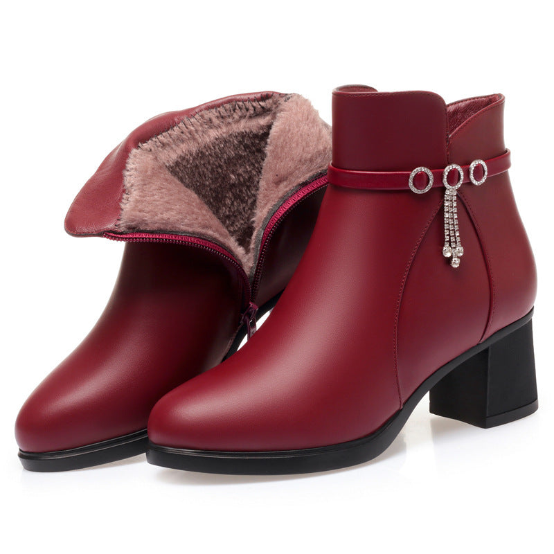 Women's Mother's Soft Bottom Short Mid Fleece-lined Women's Shoes