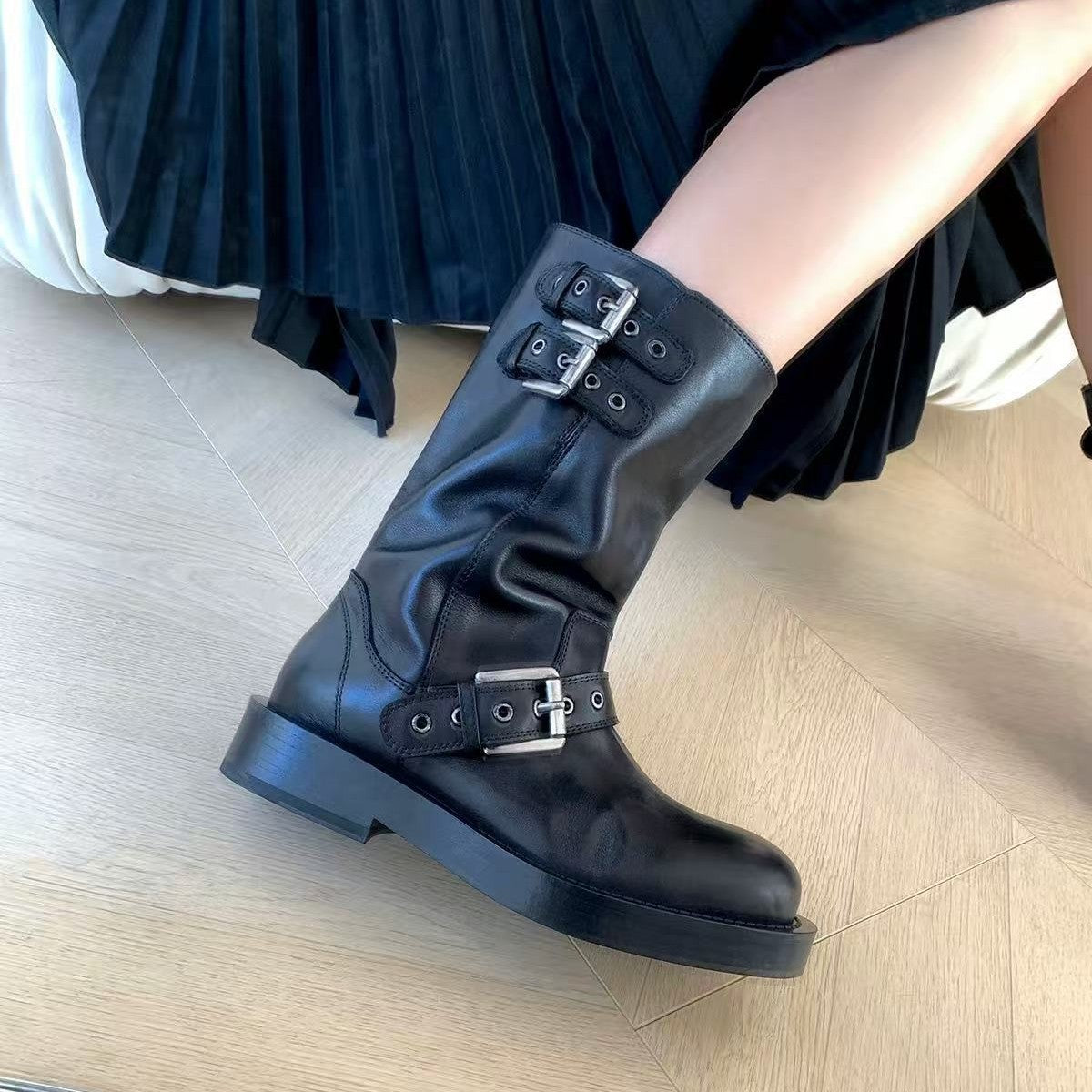 Women's Slimming Buckle Ankle For Raise The Bottom Skinny Women's Leather Boots