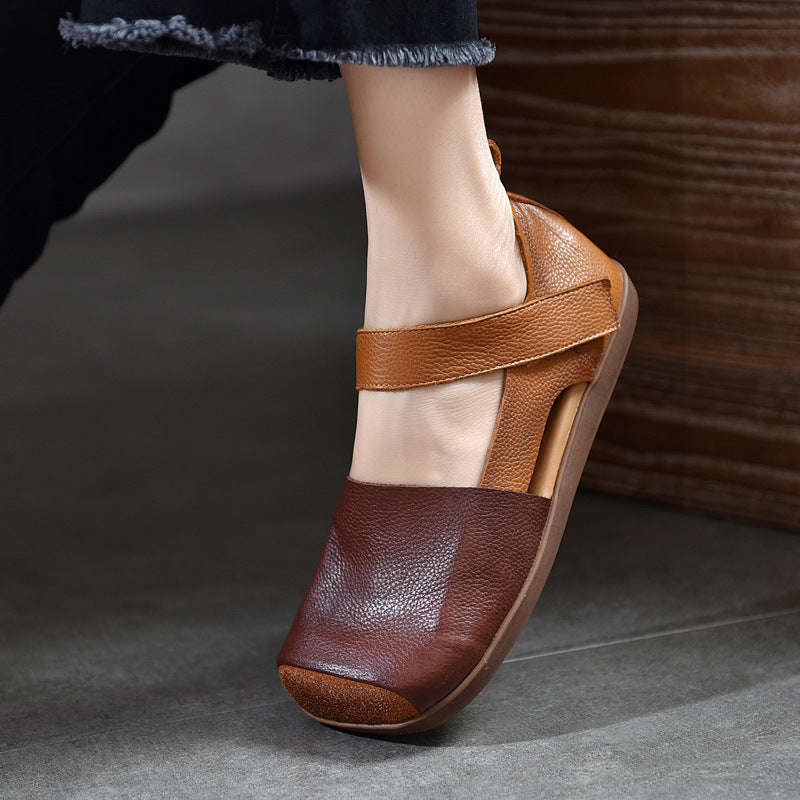 Women's Closed Toe Square Soft Bottom Roman Color Flat Sandals