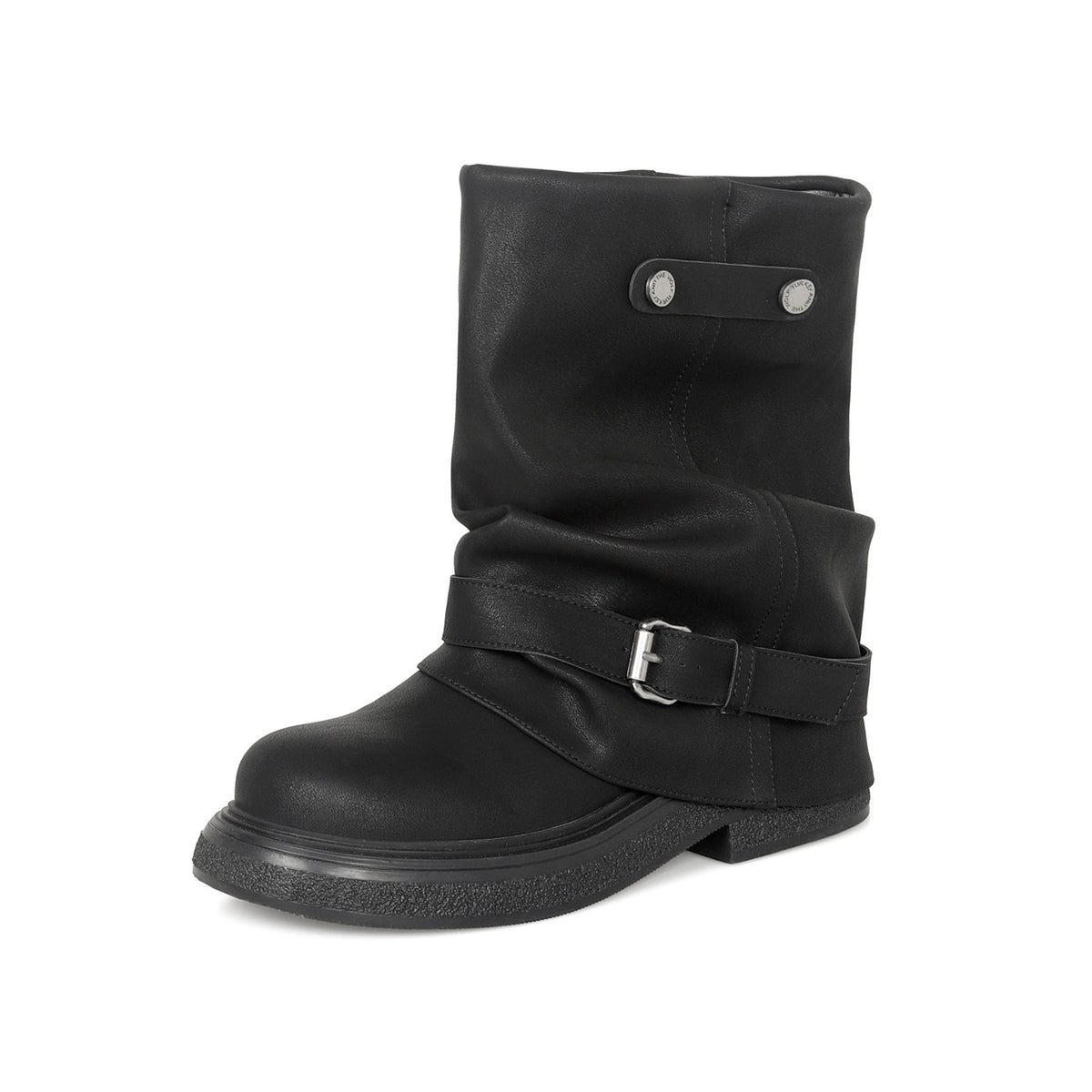 Black Round Pleated Retro Soft Chunky Heels