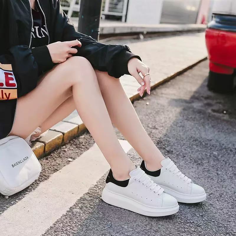 Women's Spring Mcqueen White Platform Height Increasing Leather Shoes