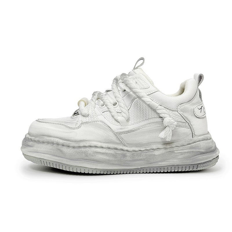 Women's & Men's Dissoed Bottom Invisible Niche Couple Cowhide Platform Men's Board Shoes