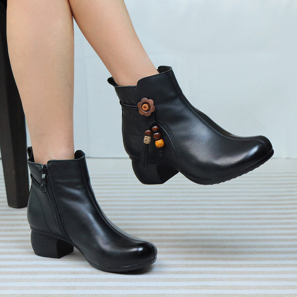 Women's Ethnic Style Retro Chunky Beaded Round Toe Women's Shoes