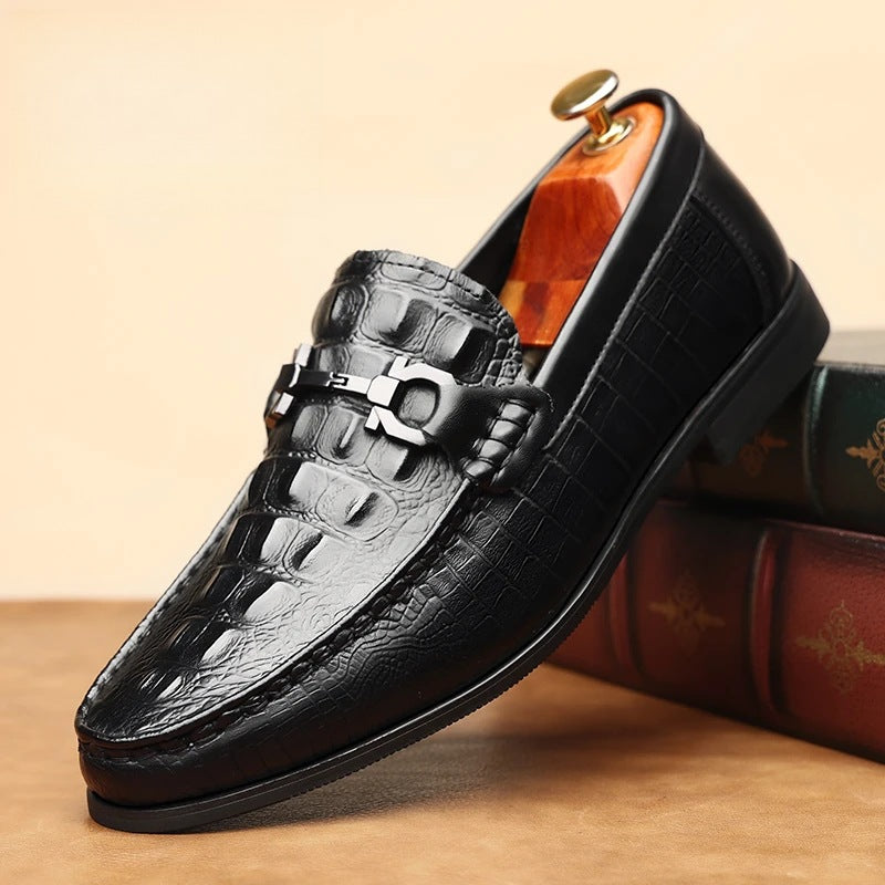 Men's Breathable Trendy Crocodile Pattern British Cowhide Men's Business Leather Shoes