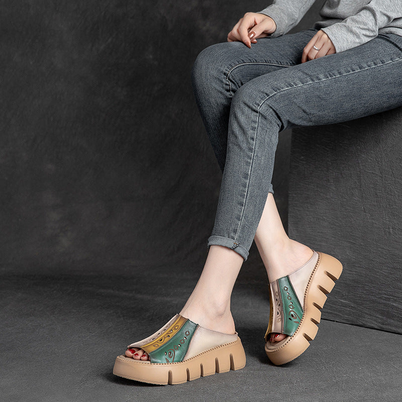Summer Contrast Color Trendy Style Retro Platform Sandals