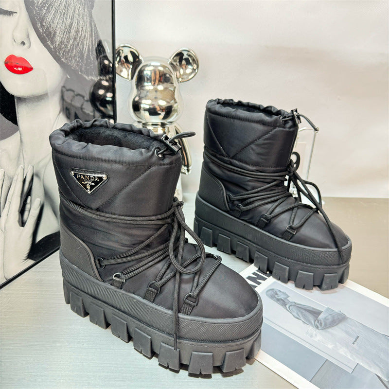 Women's Triangle Mark Thick Bottom Warm Keeping Short Winter Snow Boots