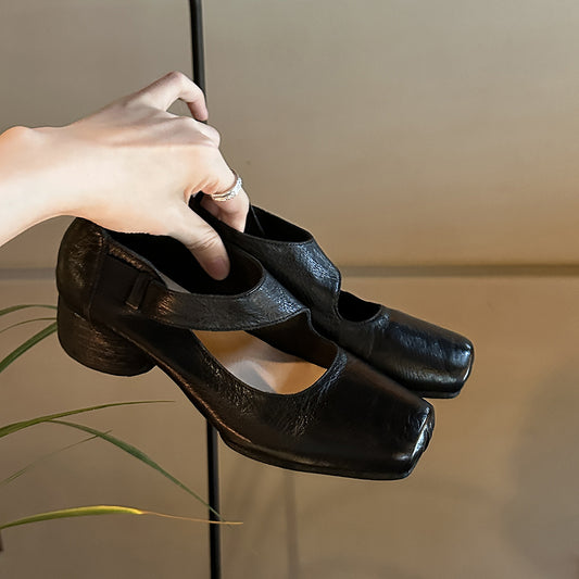 Women's Mom Washed Horse Vintage Distressed Square Women's Shoes