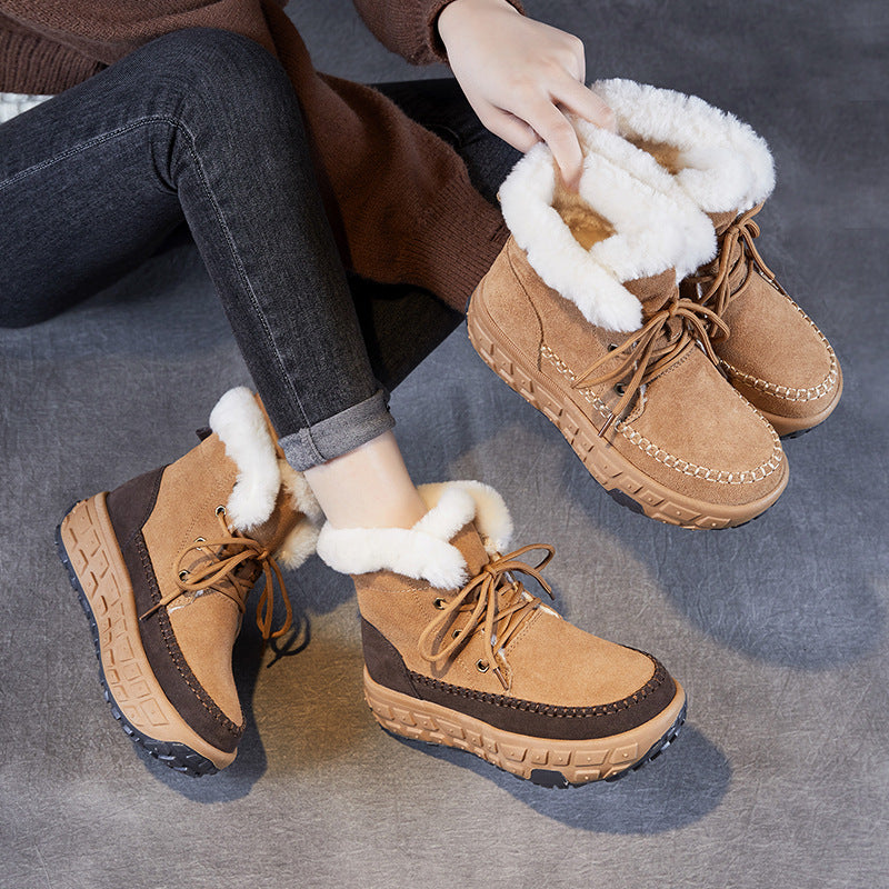 Women's Wool Mouth Winter Fleece-lined Platform Height Snow Boots