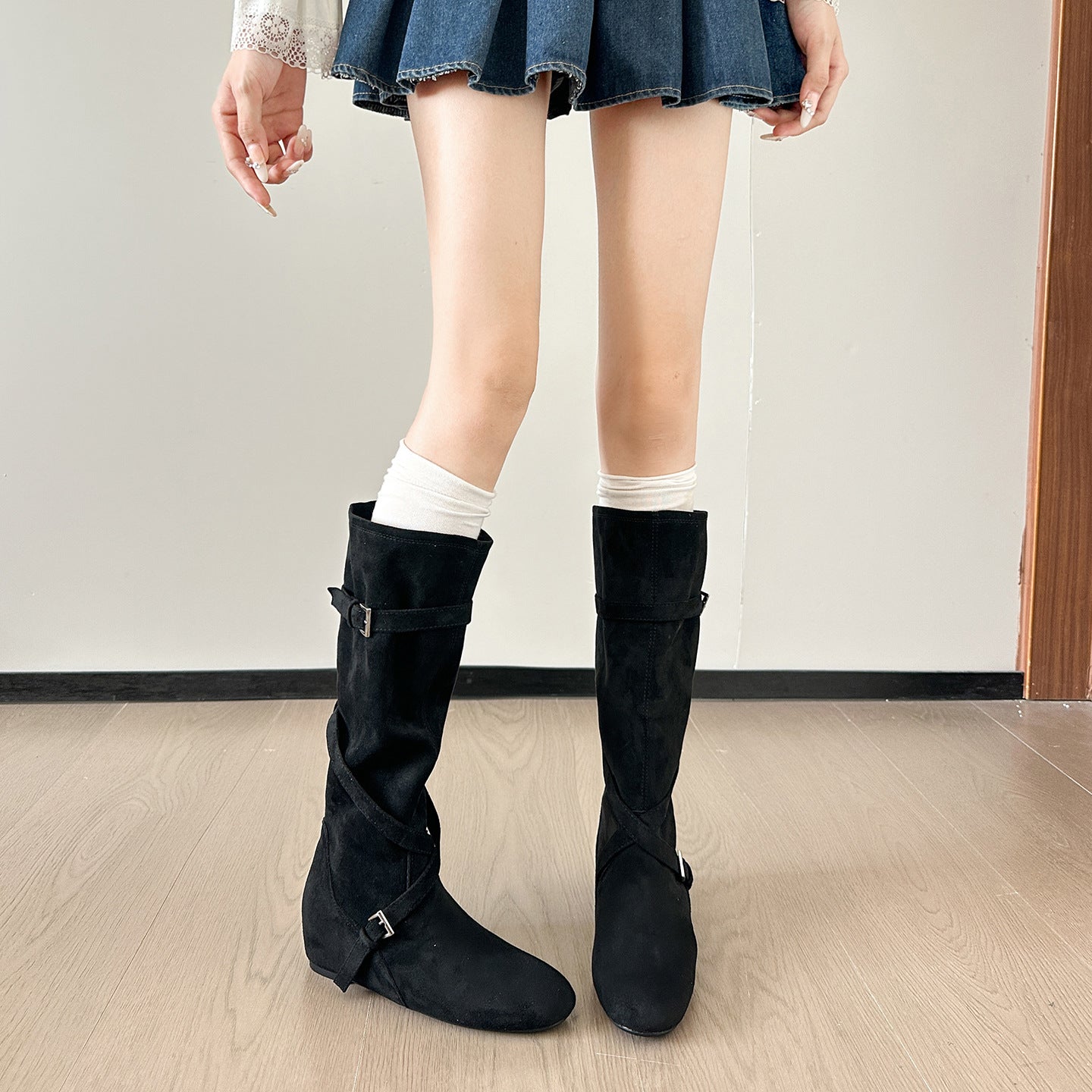 Women's American Retro Chunky Western Cowboy Riding Plus Veet Women's Leather Boots