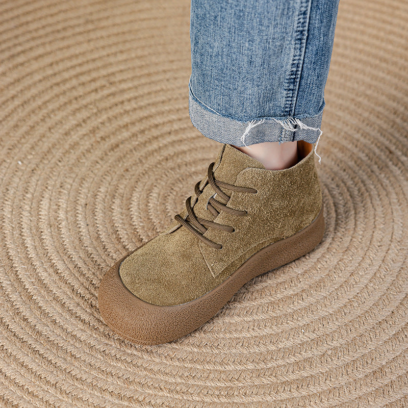 Women's Cowhide Round Head Leisure Soft Bottom Veet Padded Men's Shoes