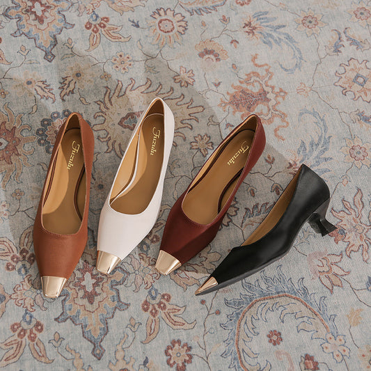 Women's Design Metal Toe Cap High Stylish Low Commuter Four Pumps Women's Shoes