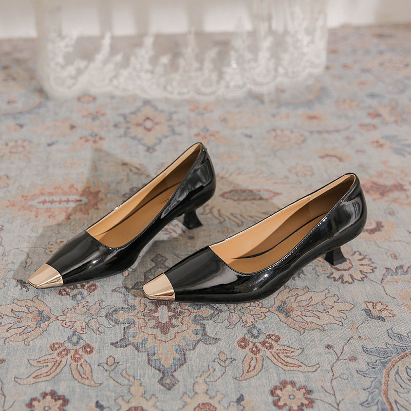 Women's Kitten Metal French Square Toe Patent Women's Fashion Shoes