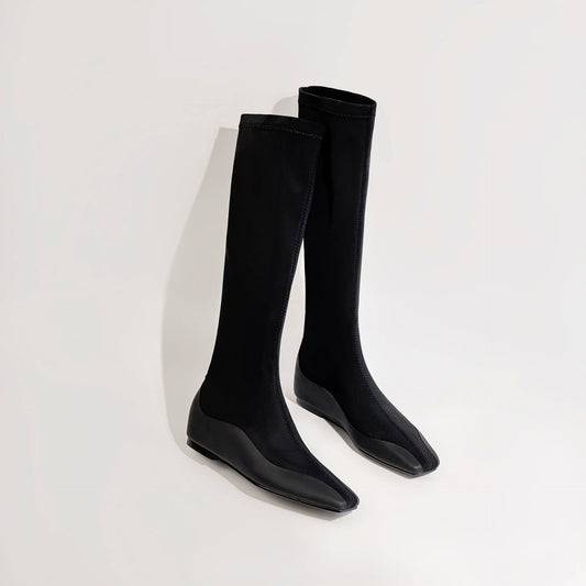 Women's Insole Skinny Stretch Square Toe Knitted Boots