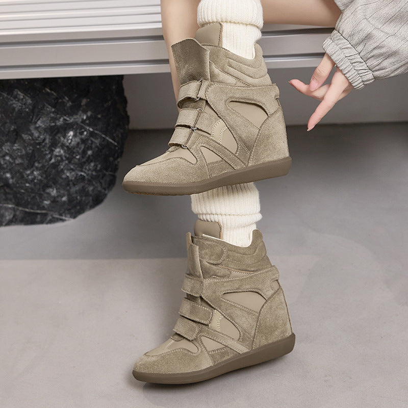 Women's Increasing Insole Velcro Platform Ankle Matte Women's Leather Boots