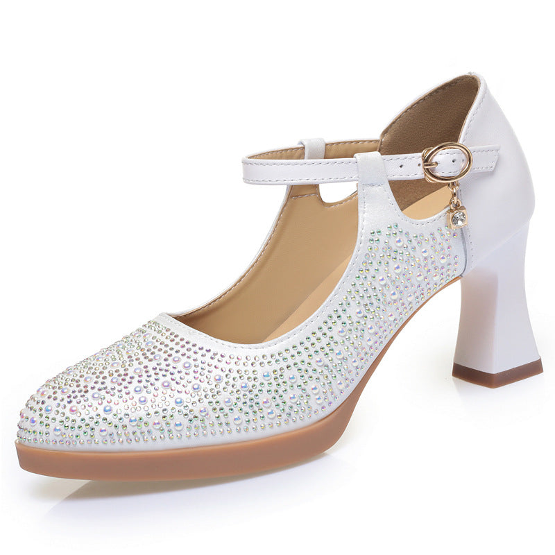 Women's Not Tired Feet Buckle Genuine Chunky Heels