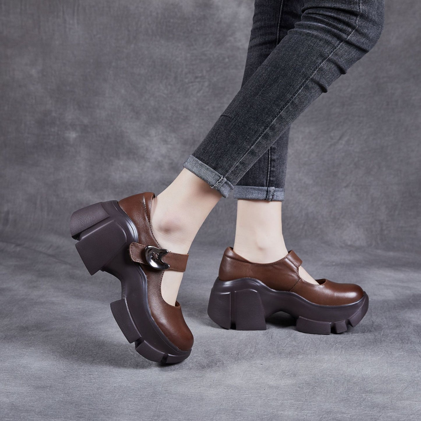 Women's Pumps Muffin Platform Shallow Mouth Retro Style Round Head Soft Loafers