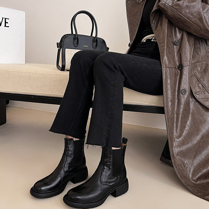 Women's Love Letter Old Chelsea British Style Martin Chunky Women's Leather Boots