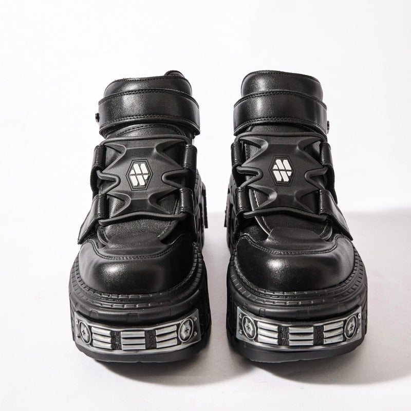 Women's Heavy Metal Platform Punk Dark Motorcycle Leather Shoes