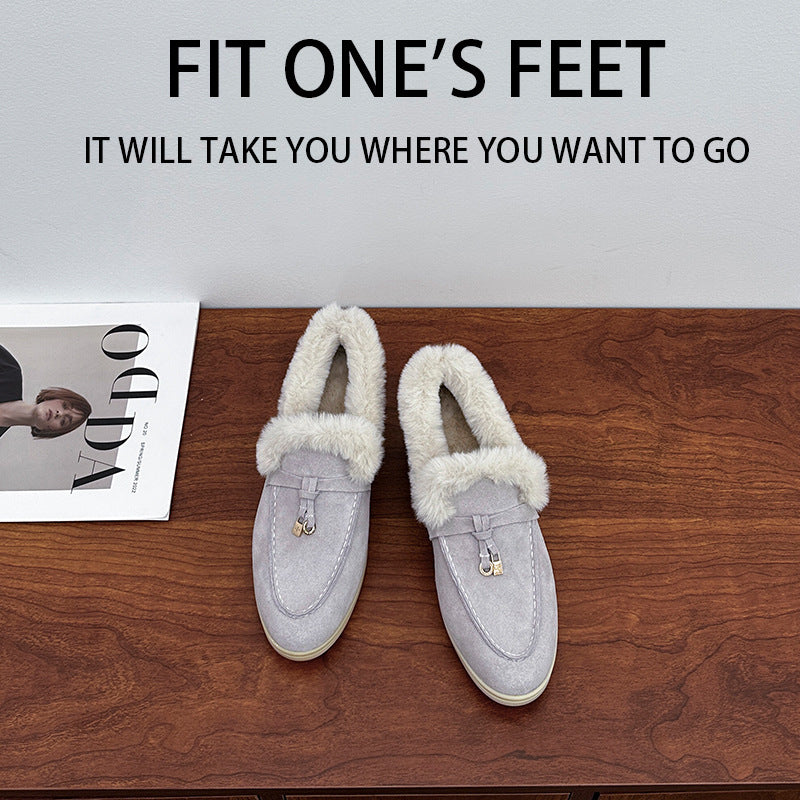 High Version Fleece-lined Closed Toe Wool Flat Loafers