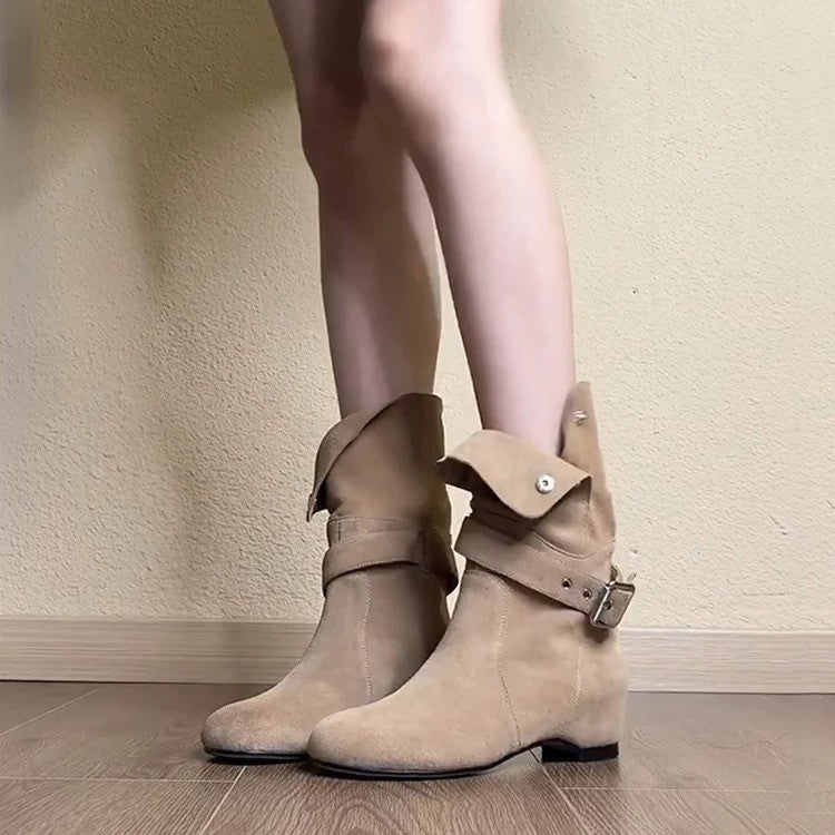 Women's Minority Design Sense Height Increasing Insole Knee-high Belt Buckle Two-way Boots