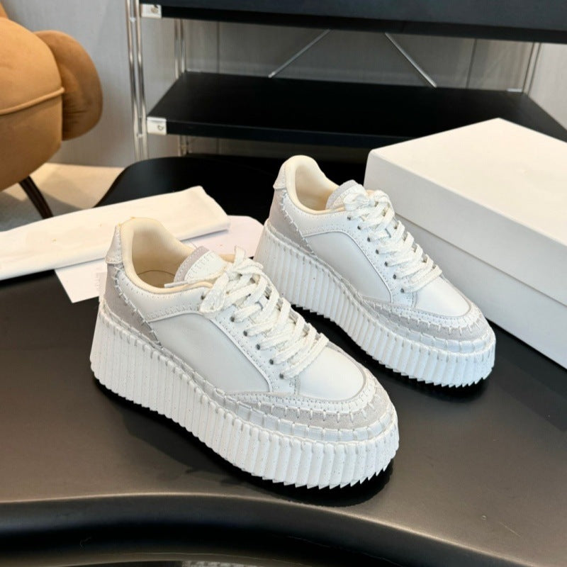 Women's Platform Elevator Wild Biscuit Shape Round Women's Casual Shoes