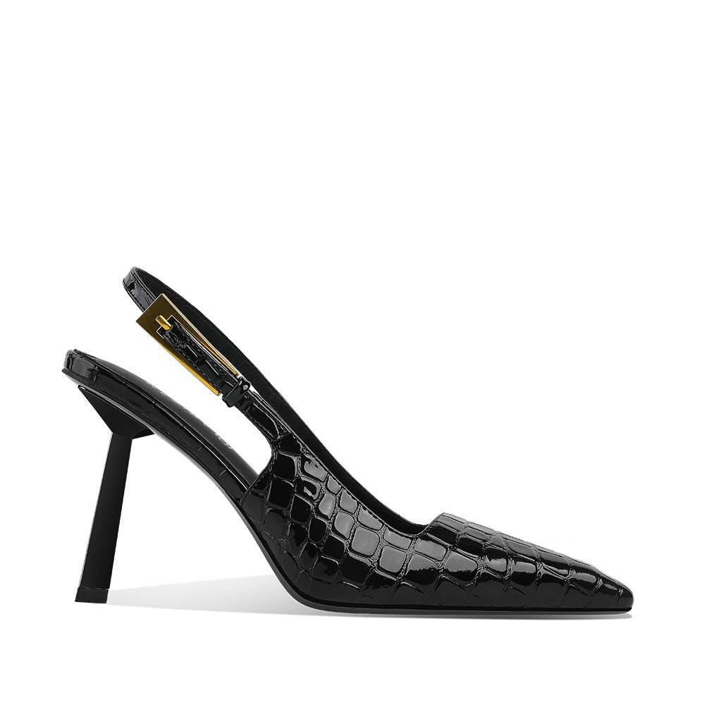 Women's Summer Square Toe Stiletto Patent Surface High Heeled Sandals
