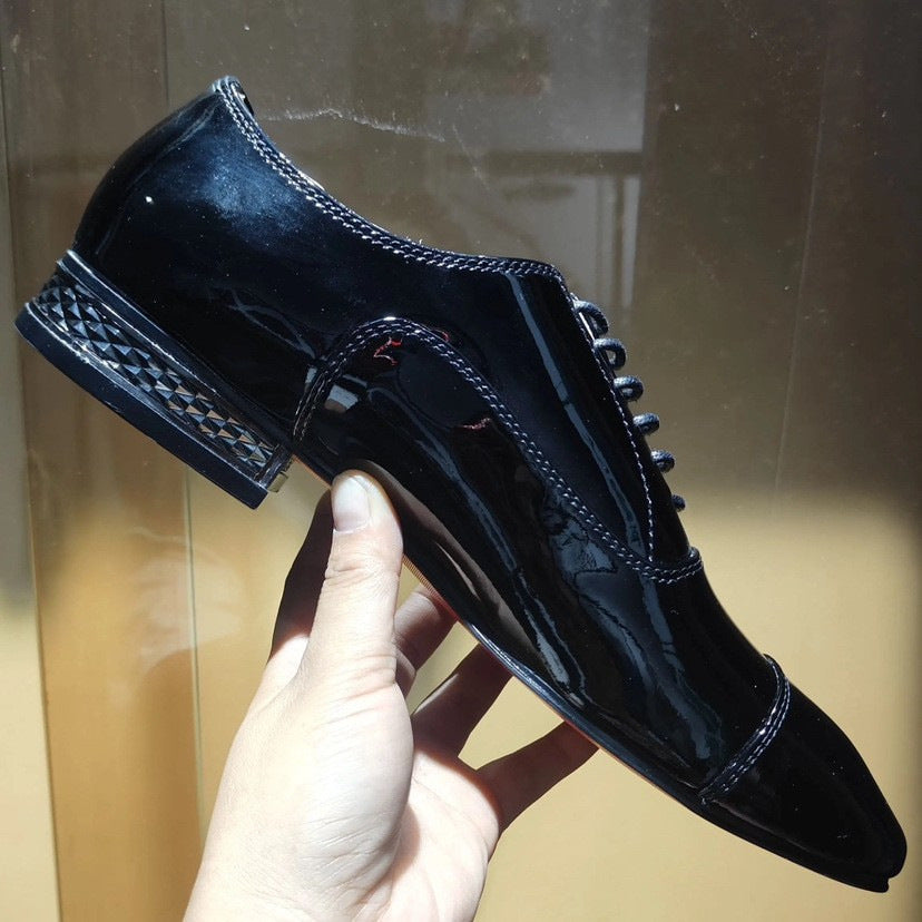 Men's Red Sole Formal Wear Square Toe Shiny Patent Brushed Men's Business Leather Shoes