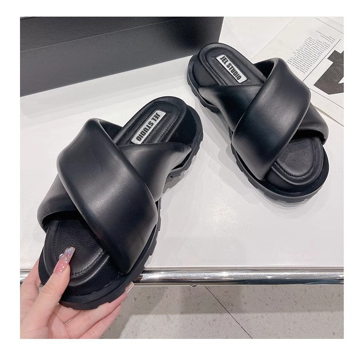 Women's Thick-soled Bread Summer Outdoor Holiday Cross Open Slippers
