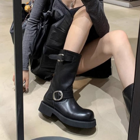 Women's Fashion Middle Pile Style Soft Korean Outer Wear Boots