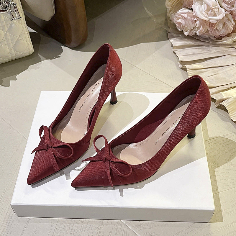 Women's Chinese Style Wedding Bridal Pointed High Pumps Not Heels