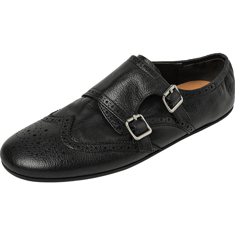 Sheepskin Version Belt Buckle Brush Color Retro British Style Loafers
