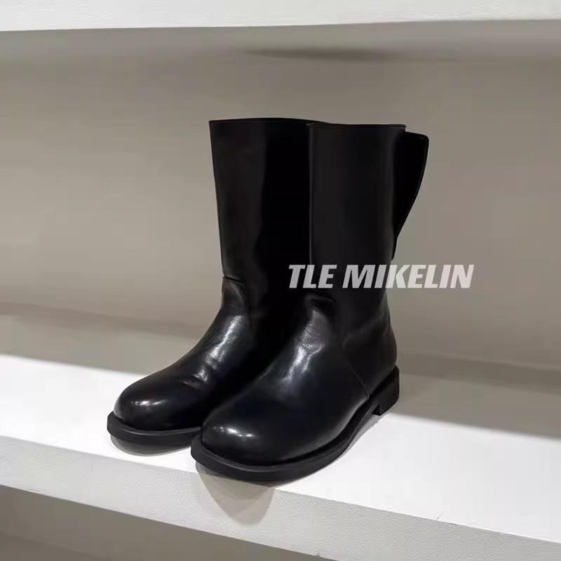 Women's Round Head Niche For Chunky Knight Show Women's Leather Boots