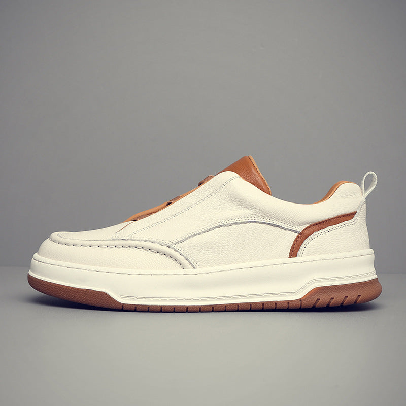 Men's Top Layer Cowhide Authentic Slip-on White Men's Board Shoes