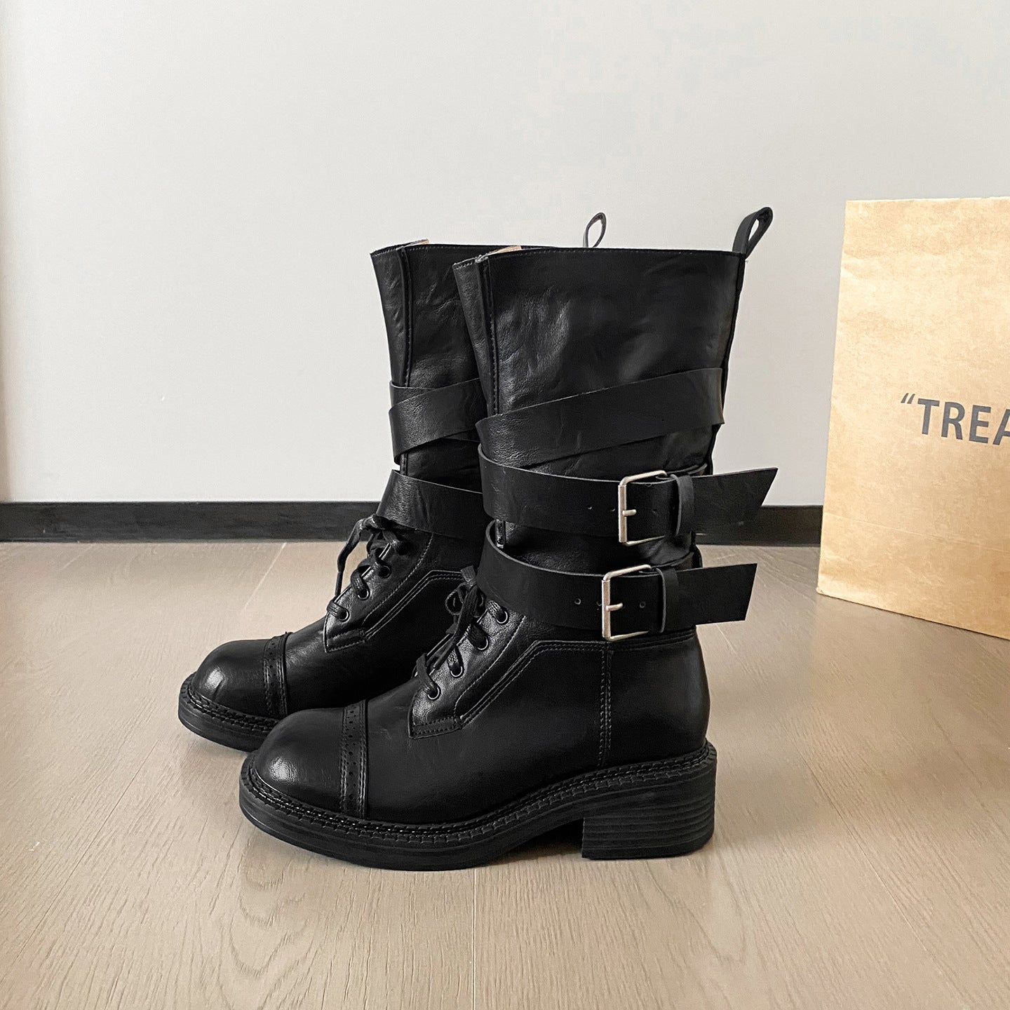 Women's Retro British Style Martin For Summer Chunky Belt Buckle Booties Women's Leather Boots
