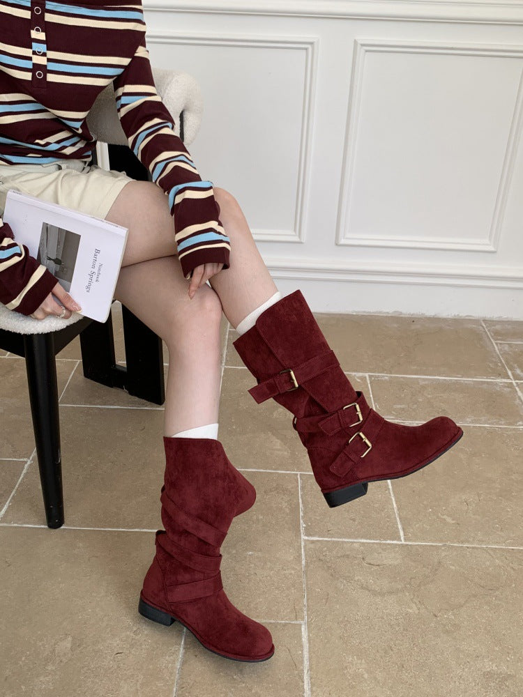 Women's Retro Platform Tall Knight Autumn Korean Graceful Fashionable Suede Thin Women's Leather Boots