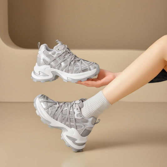 Women's Increasing Insole Dad Spring Round Head Thick Bottom Sneakers