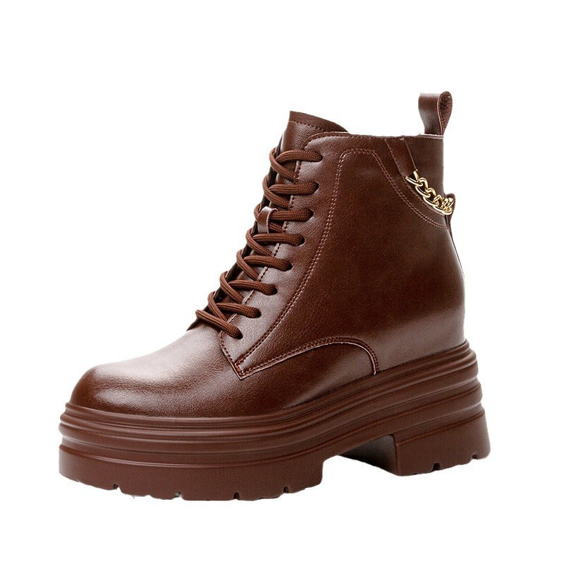 Women's Sunday Small Wedge Platform Height Increasing Insole Versatile Martin Booties Women's Shoes