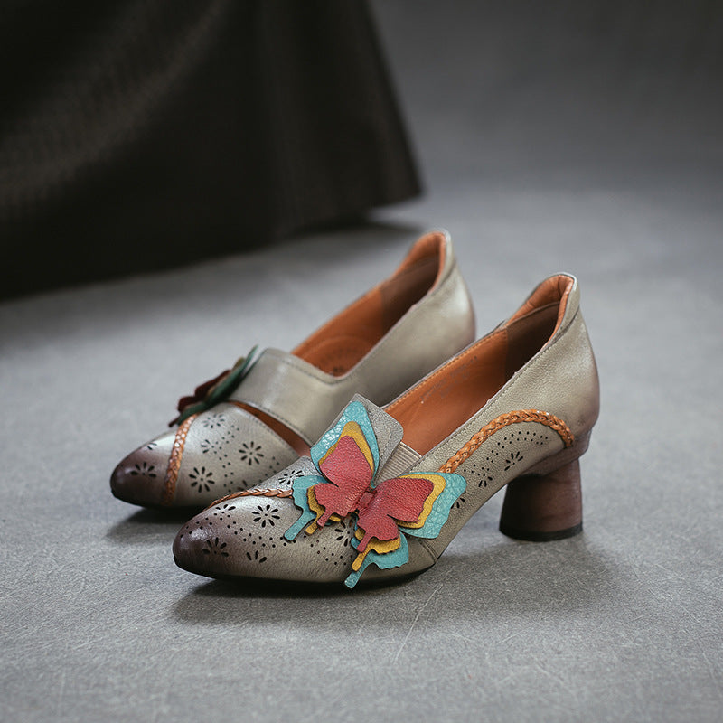 Women's Toe Elegance Retro Pumps First Layer Cowhide Shallow Women's Casual Shoes