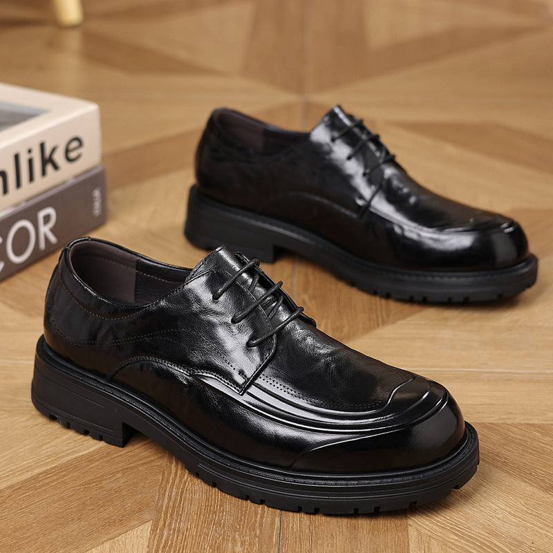 Men's Layer Cowhide Dress Black Four Genuine Men's Business Leather Shoes