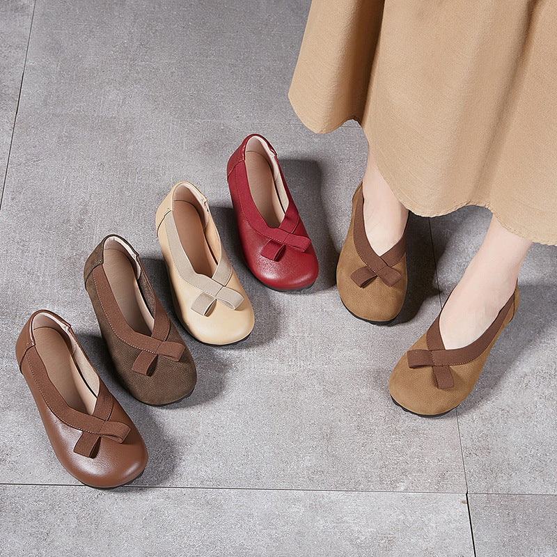 Women's Platinum Genuine Shallow Mouth Round Toe Soft Bottom Casual Shoes