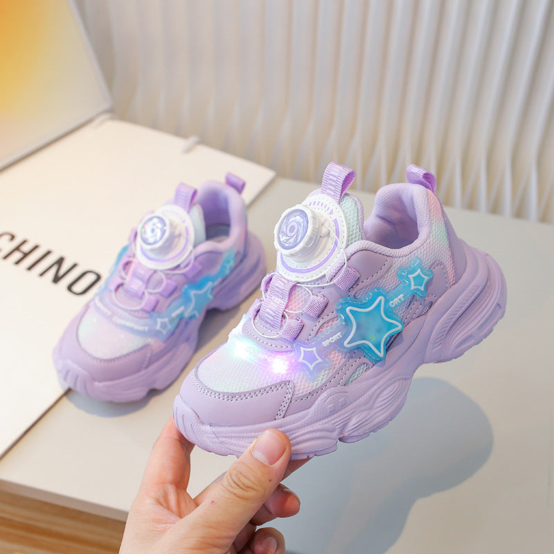 Rotating Button Bright Korean Style Running Kid's Sneakers