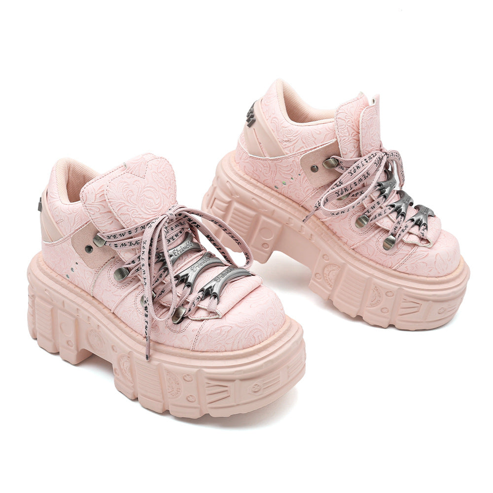 Women's Thick-soled Metal Platform Height Increasing Street Shooting Punk Tank Boots