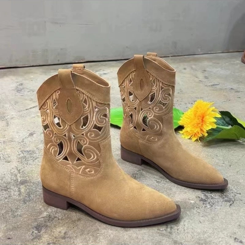 Women's Cowboy Embroidered Chunky V Cut Knight Ethnic Boots