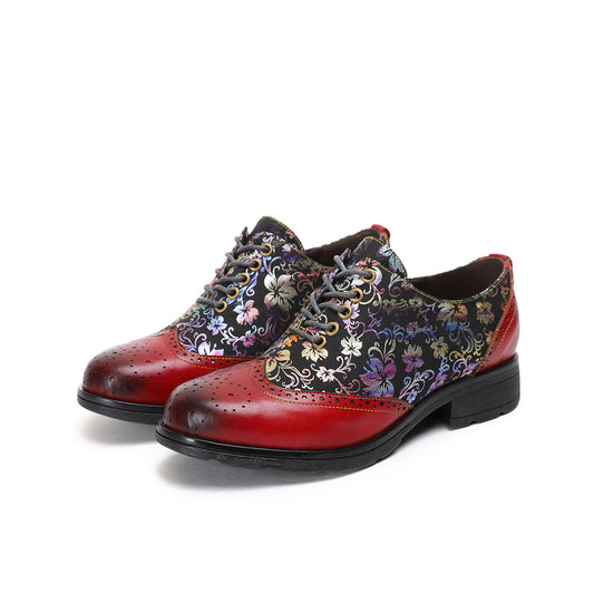 Women's Style Vintage Flower First Layer Cowhide Casual Shoes