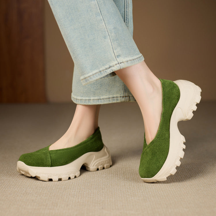 Women's Eye-catching Round Head Thick Bottom Mid Slip-on Bright Eyes Shallow Women's Fashion Shoes