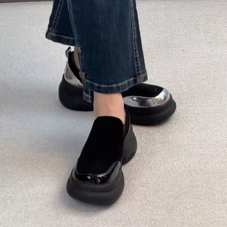 Women's Retro Platform Frosted Slip-on Color Matching Round Head Women's Fashion Shoes