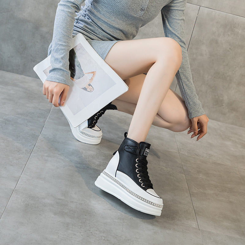 Women's Height Increasing Insole High Top White Women's Casual Shoes