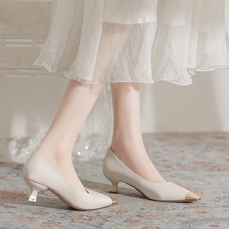 Women's Design Metal Toe Cap High Stylish Low Commuter Four Pumps Women's Shoes